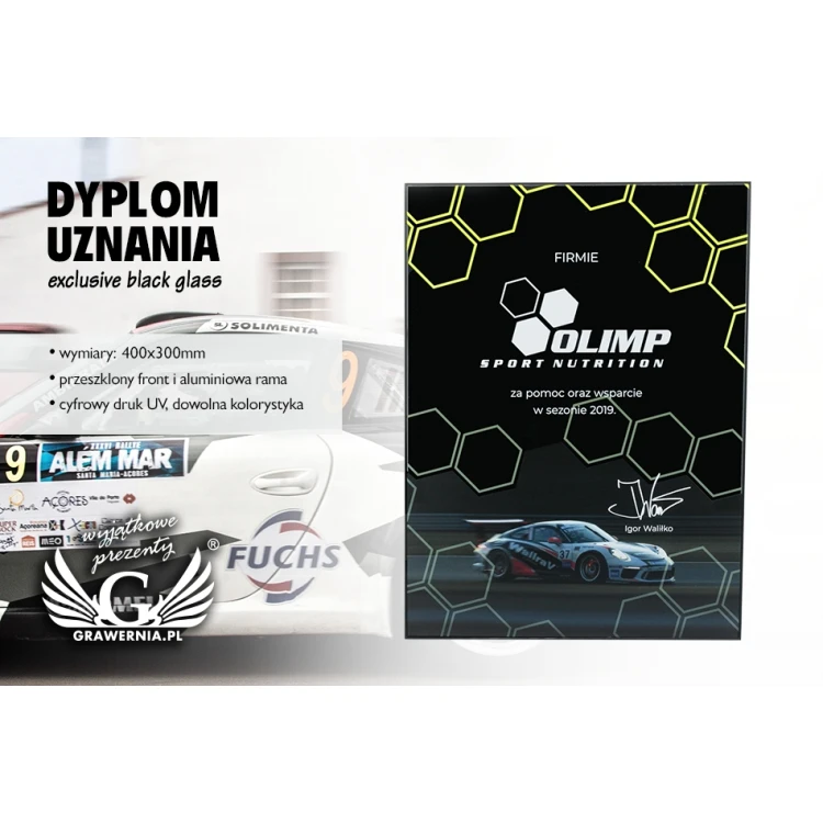 Dyplom uznania exclusive black glass - wymiary: 400x300mm - DUV060