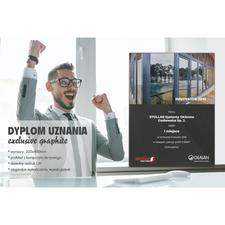 Dyplom uznania exclusive graphite - wymiary: 400x300mm - DUV036