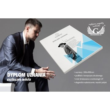 Dyplom uznania exclusive white - wymiary: 400x300mm - DUV029