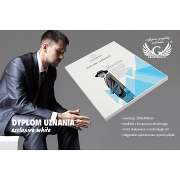 Dyplom uznania exclusive white - wymiary: 400x300mm - DUV029