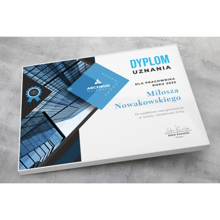 Dyplom uznania exclusive white glass - wymiary: 400x300mm - DUV065