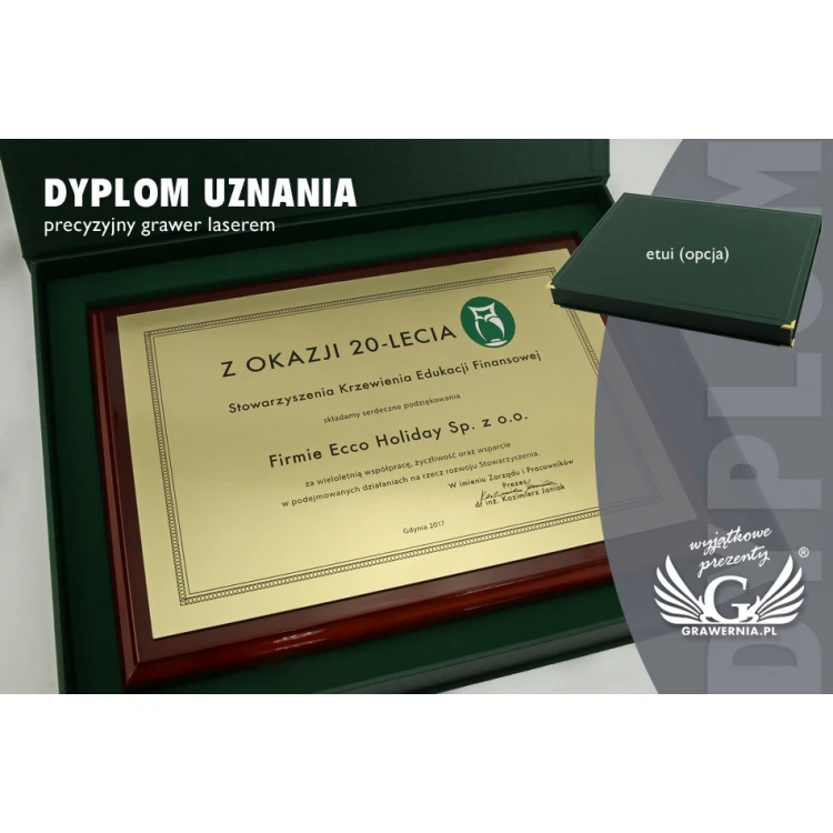 Dyplom uznania Exclusive z kolorowym logotypem - poziomy - DCE004