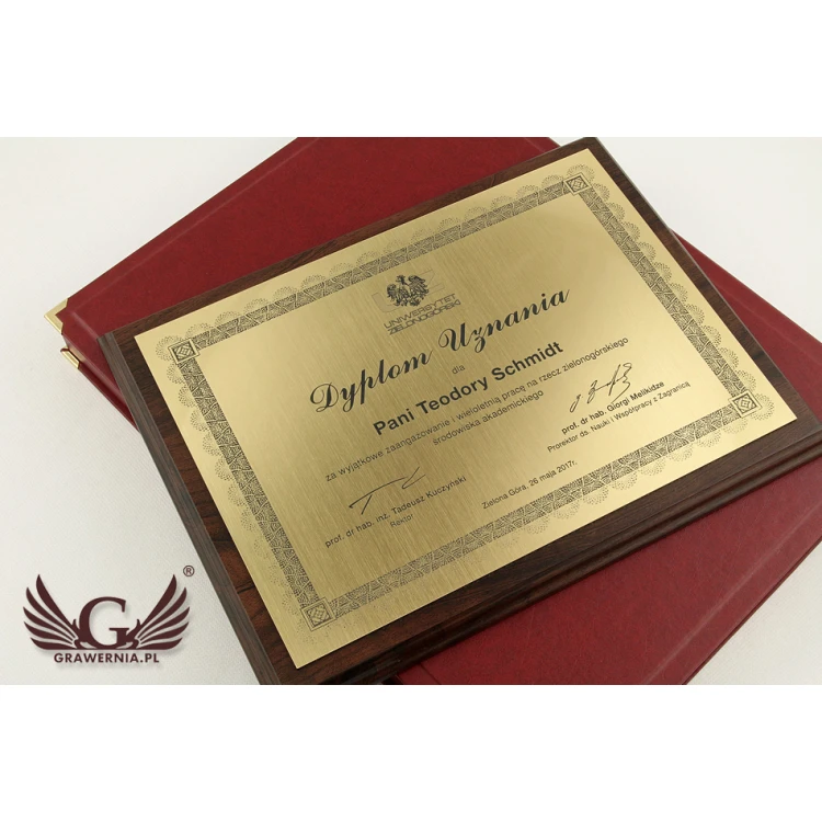 DYPLOM UZNANIA GRAWEROWANY LASEREM - poziomy - DS031