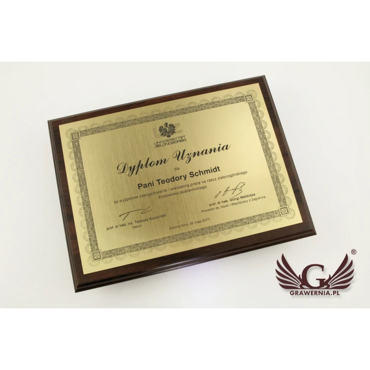 DYPLOM UZNANIA GRAWEROWANY LASEREM - poziomy - DS031