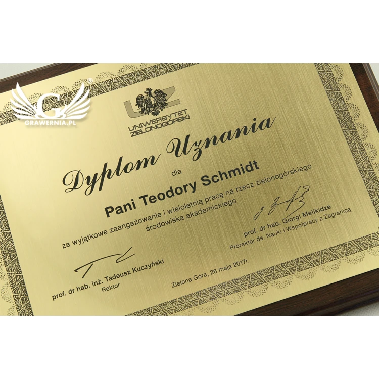 DYPLOM UZNANIA GRAWEROWANY LASEREM - poziomy - DS031