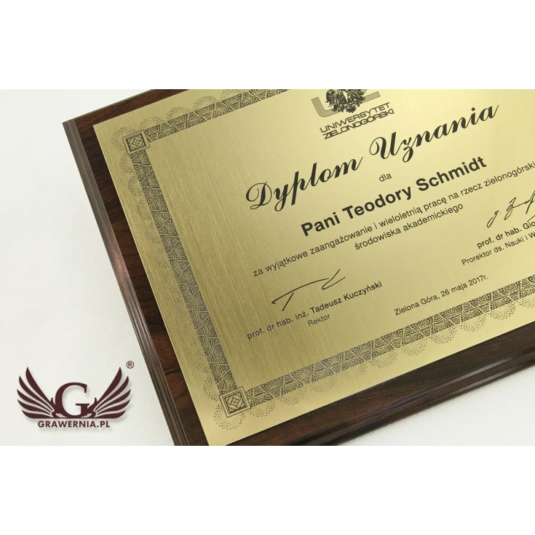 DYPLOM UZNANIA GRAWEROWANY LASEREM - poziomy - DS031