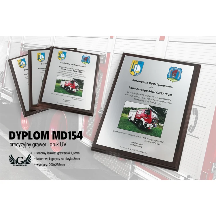 Dyplom uznania OSP - MD154  wym. 25,5x20cm - kolorowy druk UV - DUV041
