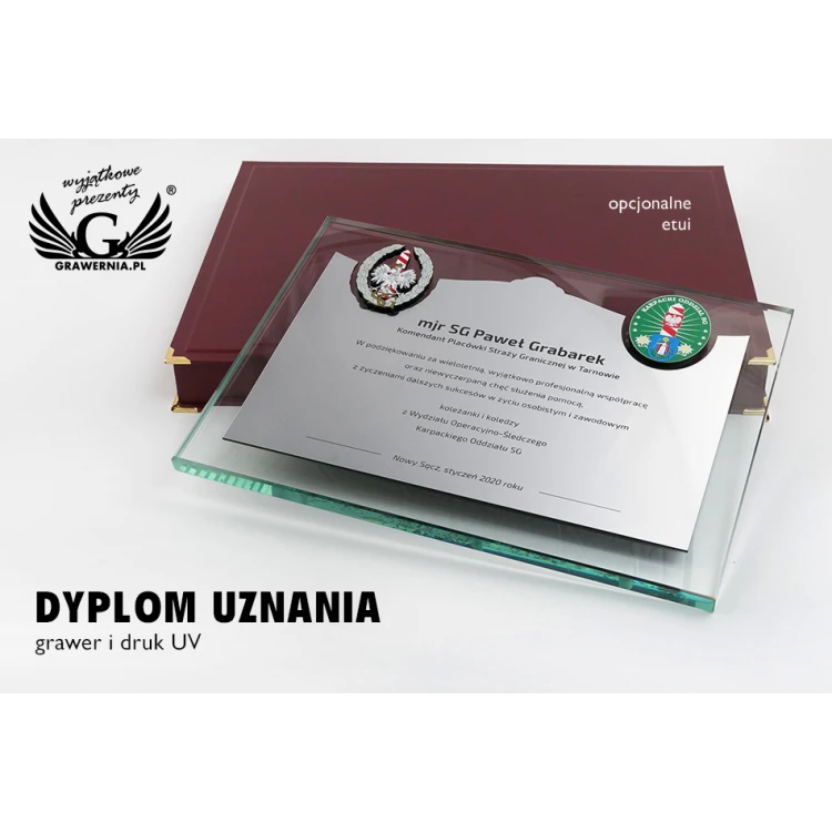 Dyplom uznania - poziomy - grawer i kolorowe logotypy  - DUV046