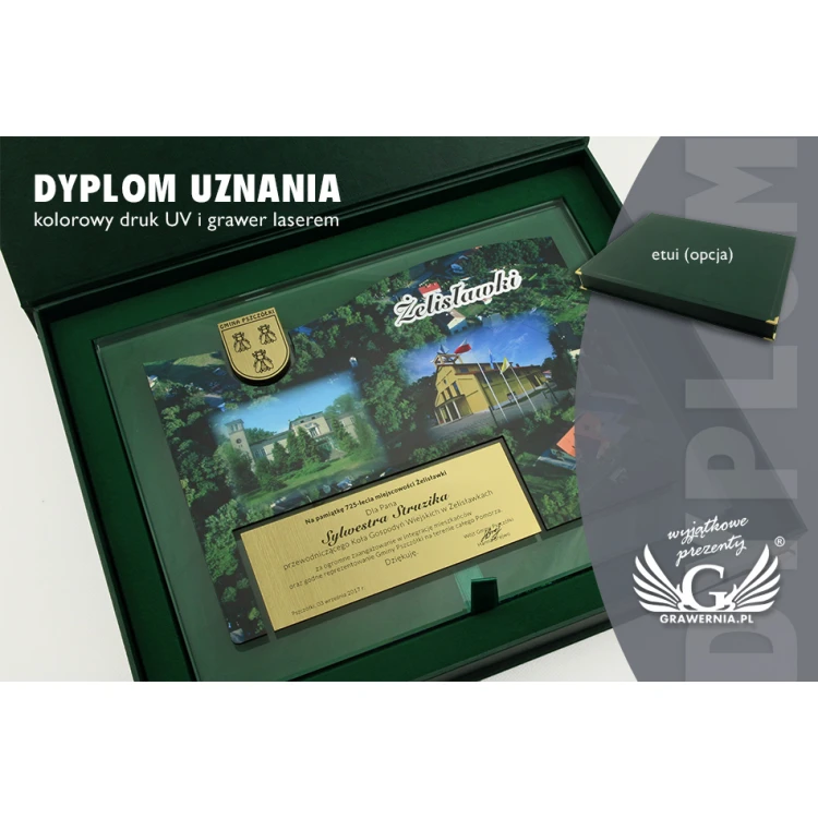 Dyplom uznania - poziomy - kolorowy druk UV - DUV020