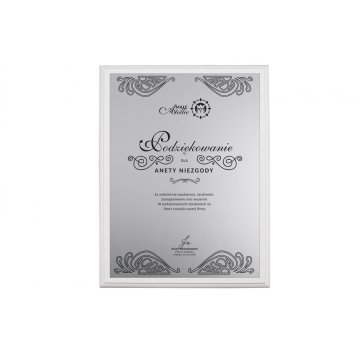 Dyplom uznania - srebrny laminat grawerski - podkład biały mat - DS017