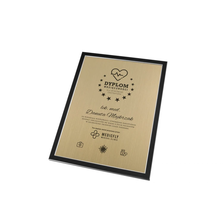 Dyplom uznania w czarnej ramie z laminatem grawerskim - DWR12