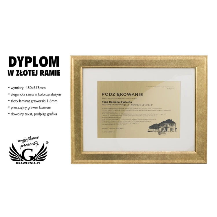 Dyplom uznania w złotej ramie - DWR9