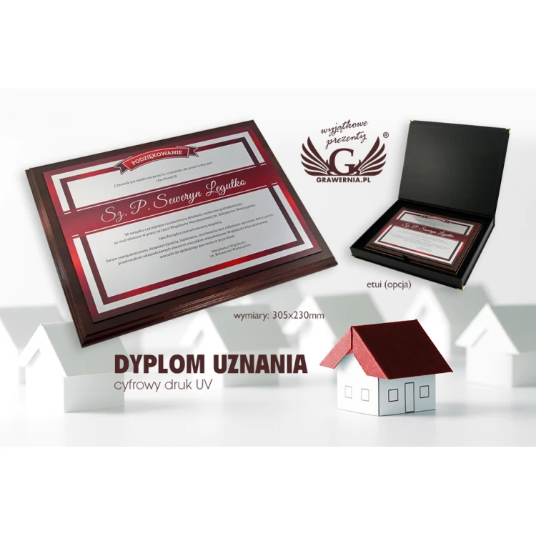 Dyplom uznania z kolorowym drukiem UV - poziomy - DUV023
