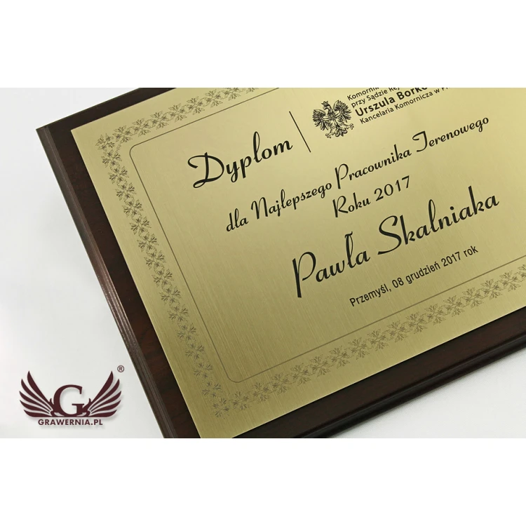 Dyplom uznania - złoty laminat grawerski - poziomy - DS016