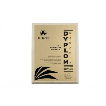 Dyplom uznania - złoty laminat grawerski - podkład jasny brąz - DS018