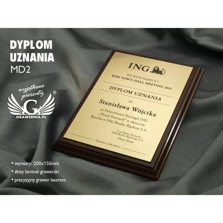 DYPLOM UZNANIA - ZŁOTY MD2  - DS014