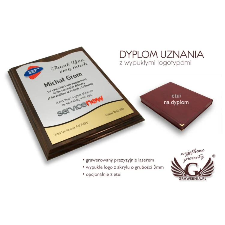 DYPLOM Z AKRYLOWYM LOGOTYPEM - WYCINANY LASEREM - SL048