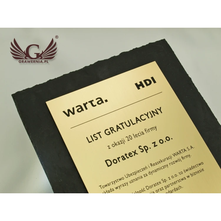 Dyplom z kamienia łupkowego - DK003 - pionowy