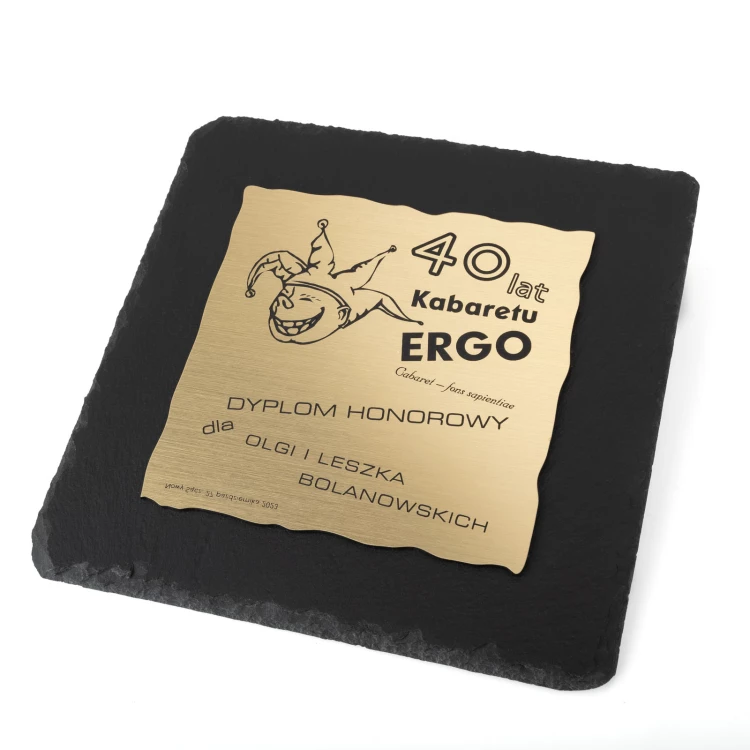 Dyplom z kamienia łupkowego - kwadratowy - grawer laserem - DK008