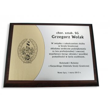DYPLOM Z OKAZJI ZAKOŃCZENIA SŁUŻBY -  GRAWEROWANY LASEREM - poziomy