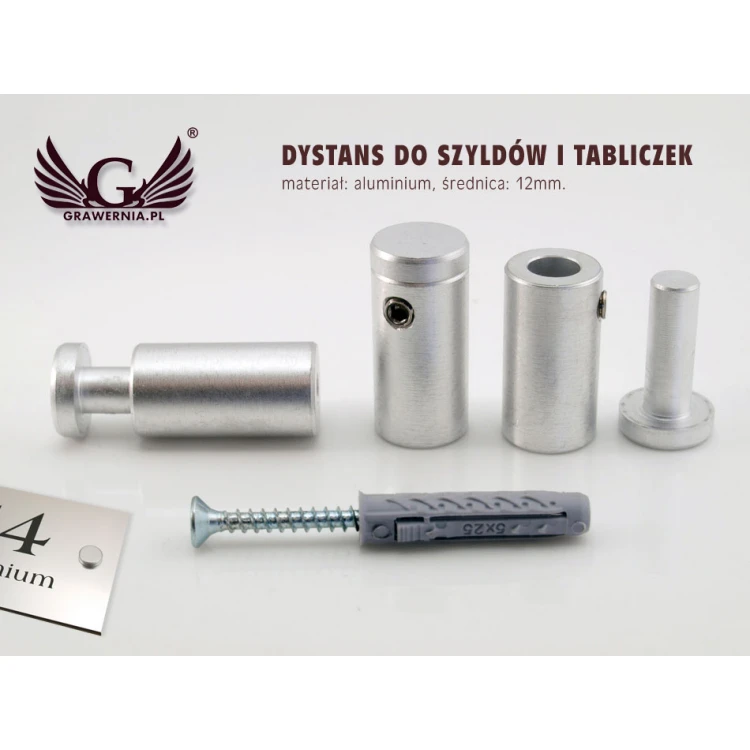 Dystans do szyldów i tabliczek - dystans srebrny z aluminium - średnica 12mm - DDS045