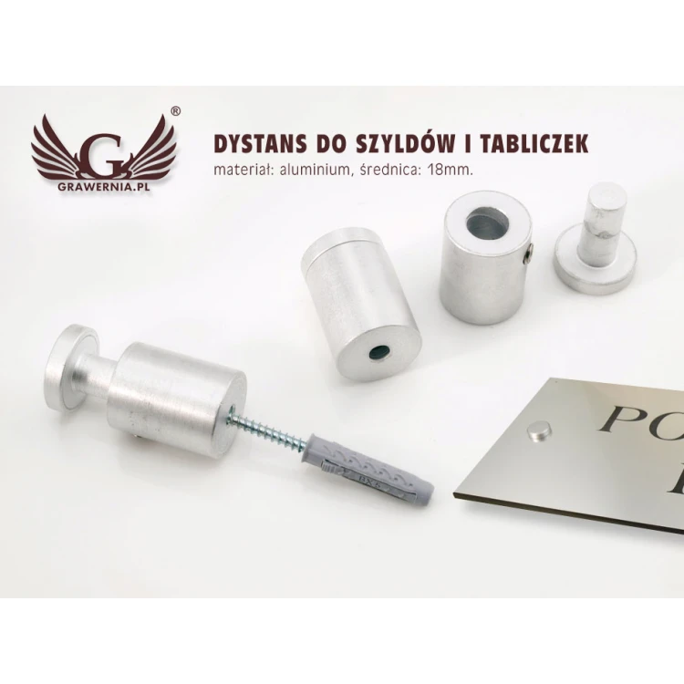 Dystans do szyldów i tabliczek - dystans srebrny z aluminium - średnica 18mm - DDS046