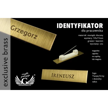Ekskluzywny identyfikator dla pracownika - 54x11mm - ID036 - mosiądz 