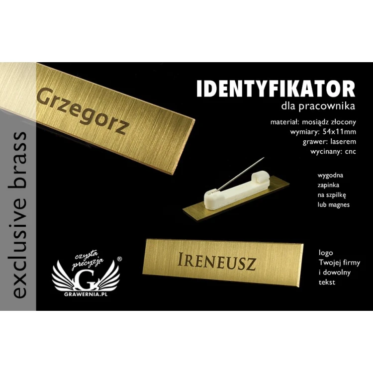 Ekskluzywny identyfikator dla pracownika - 54x11mm - ID036 - mosiądz 