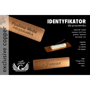 Ekskluzywny identyfikator dla pracownika - 64x17mm - ID038 - miedź
