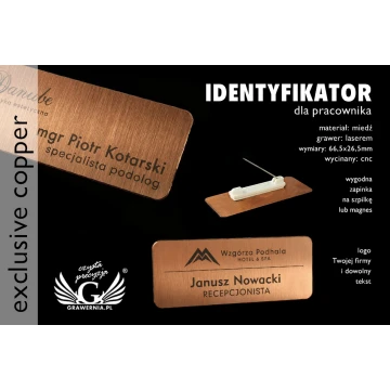 Ekskluzywny identyfikator dla pracownika - 66x26mm - ID041 - miedź
