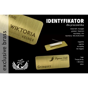 Ekskluzywny identyfikator dla pracownika - 66x26mm - ID042 - mosiądz 