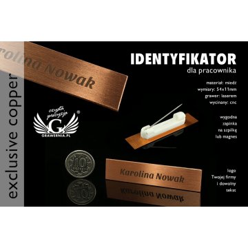 Ekskluzywny identyfikator dla pracownika - 54x11mm - ID035 - miedź