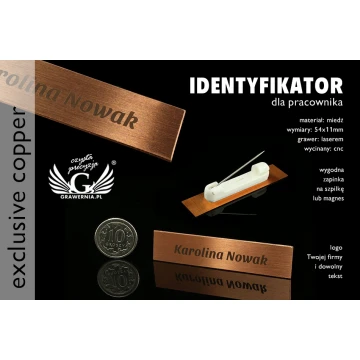 Ekskluzywny identyfikator dla pracownika - 54x11mm - ID035 - miedź