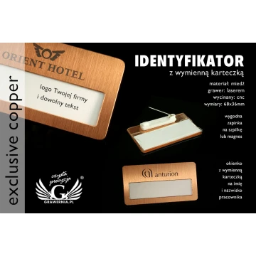 Ekskluzywny identyfikator z okienkiem - 68x36mm - ID044 - miedź
