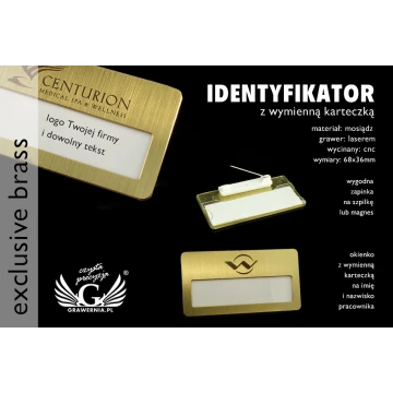 Ekskluzywny identyfikator z okienkiem - 68x36mm - ID045 - mosiądz 
