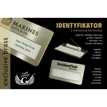  Ekskluzywny identyfikator z okienkiem - 68x36mm - ID046 - mosiądz srebrzony