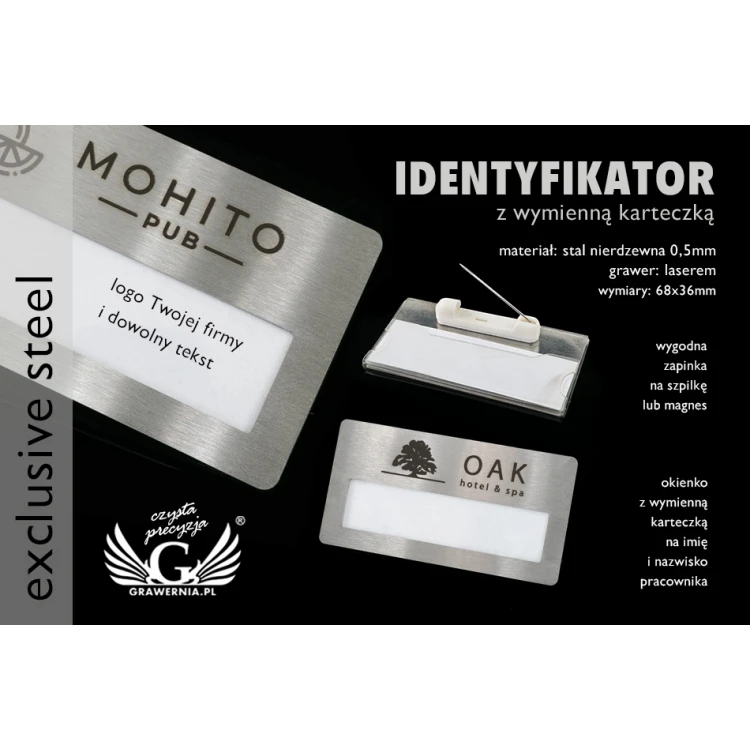 Ekskluzywny identyfikator z okienkiem - 68x36mm - ID092 - stal