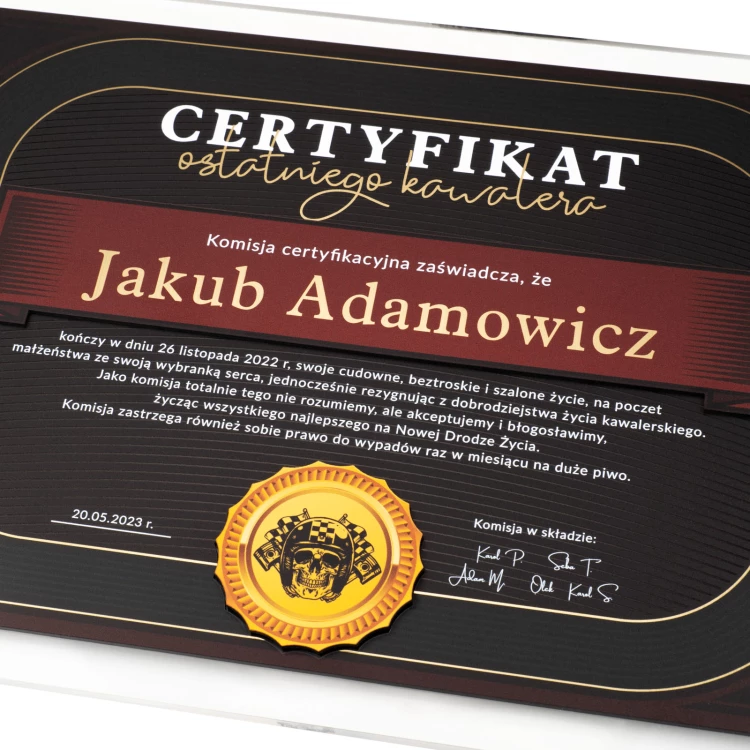 Elegancki dyplom na wieczór kawalerski - druk UV - DUV101