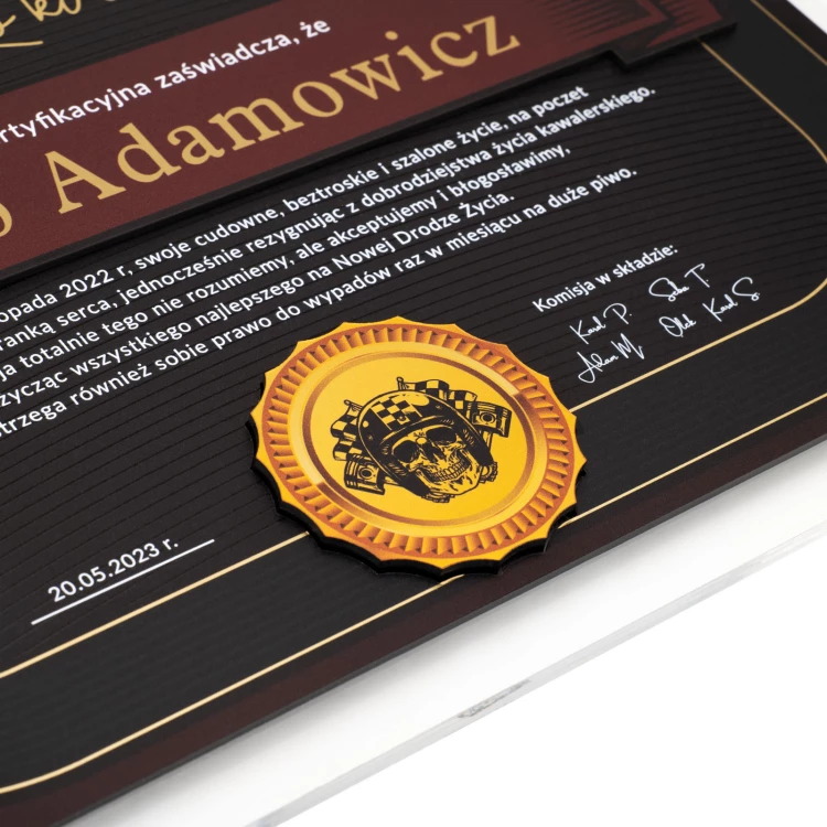 Elegancki dyplom na wieczór kawalerski - druk UV - DUV101