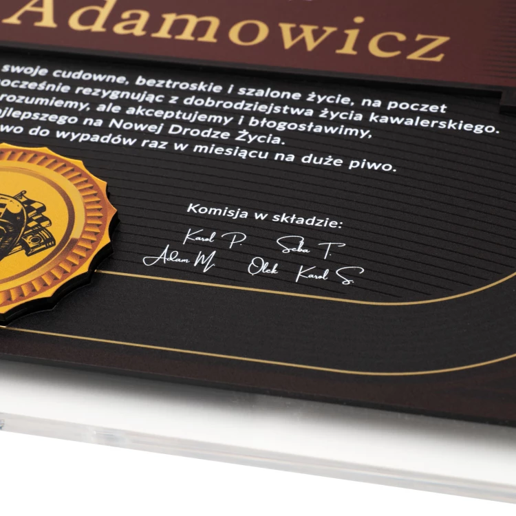 Elegancki dyplom na wieczór kawalerski - druk UV - DUV101