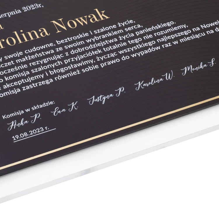 Elegancki dyplom na wieczór panieński - wym. 304x228mm - DUV102