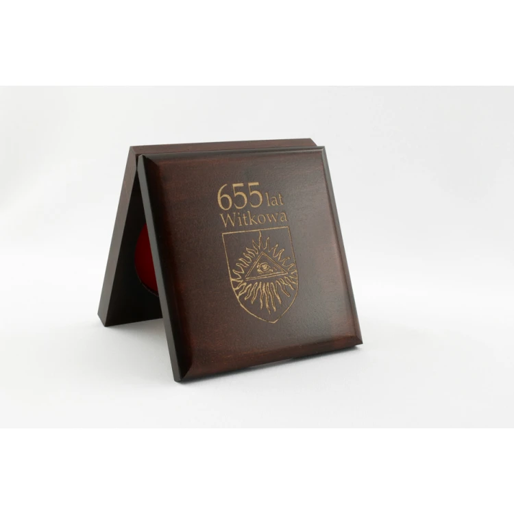 Kasetka etui drewniane z dwoma gniazdami na medal o średnicy 90mm - KAS07