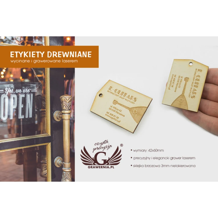 Etykiety drewniane, cenówki grawerowane laserem - wymiary: 42x60mm - EDR019