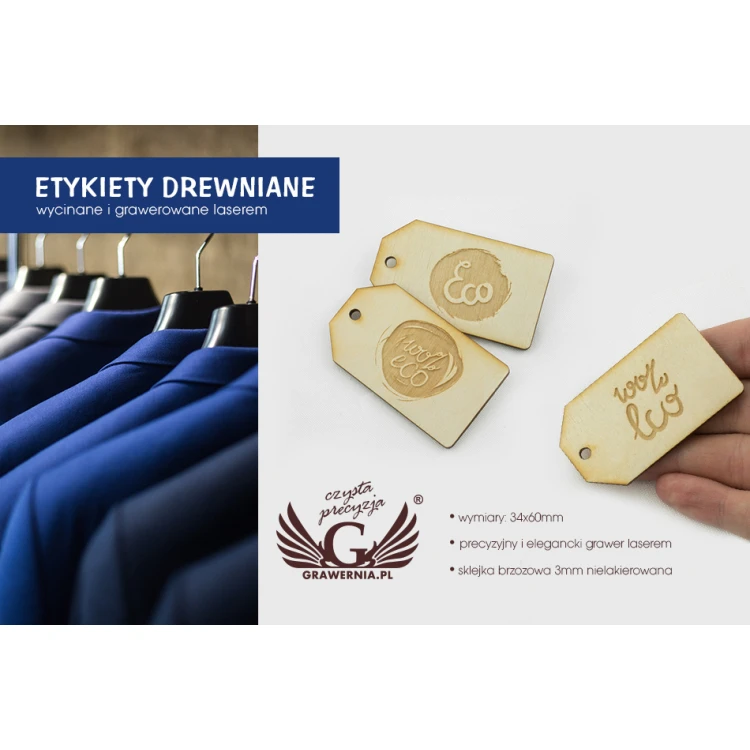 Etykiety drewniane, cenówki grawerowane laserem - wymiary: 34x60mm - EDR020