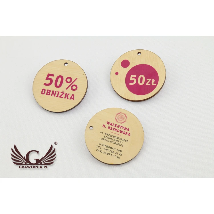 Etykiety drewniane, cenówki - średnica: 50mm - druk UV - EDR004