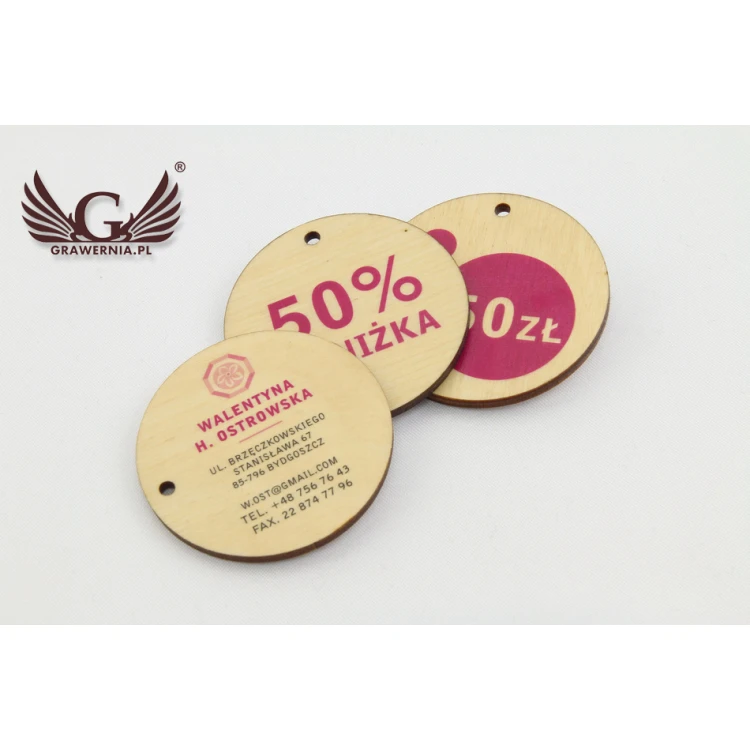 Etykiety drewniane, cenówki - średnica: 50mm - druk UV - EDR004