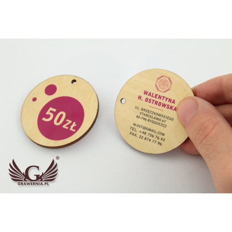 Etykiety drewniane, cenówki - średnica: 50mm - druk UV - EDR004