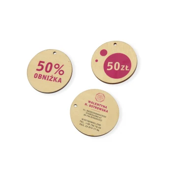 Etykiety drewniane, cenówki - średnica: 50mm - druk UV - EDR004