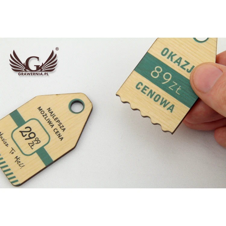 Etykiety drewniane, cenówki - wymiary: 36x60mm - druk UV - EDR002