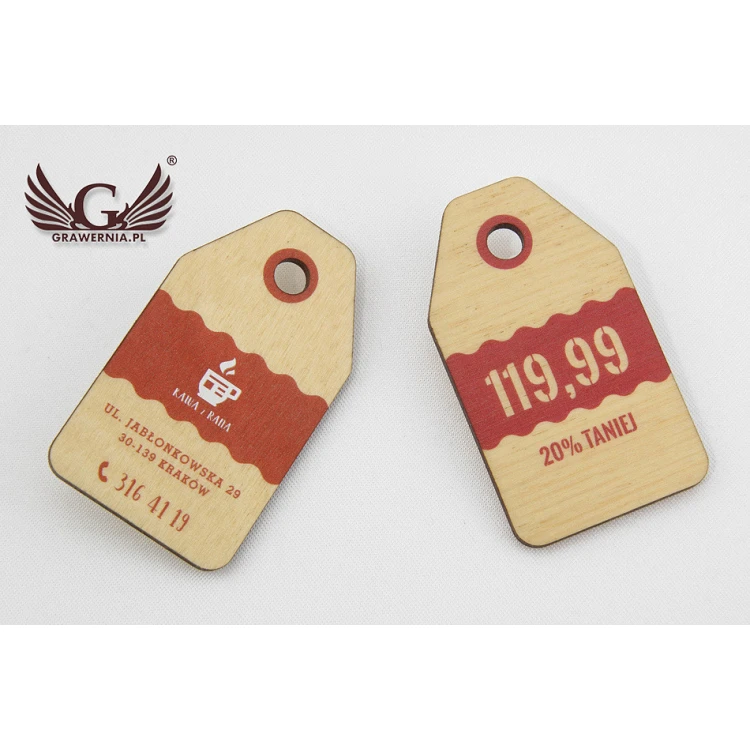 Etykiety drewniane, cenówki - wymiary: 34x60mm - druk UV - EDR003